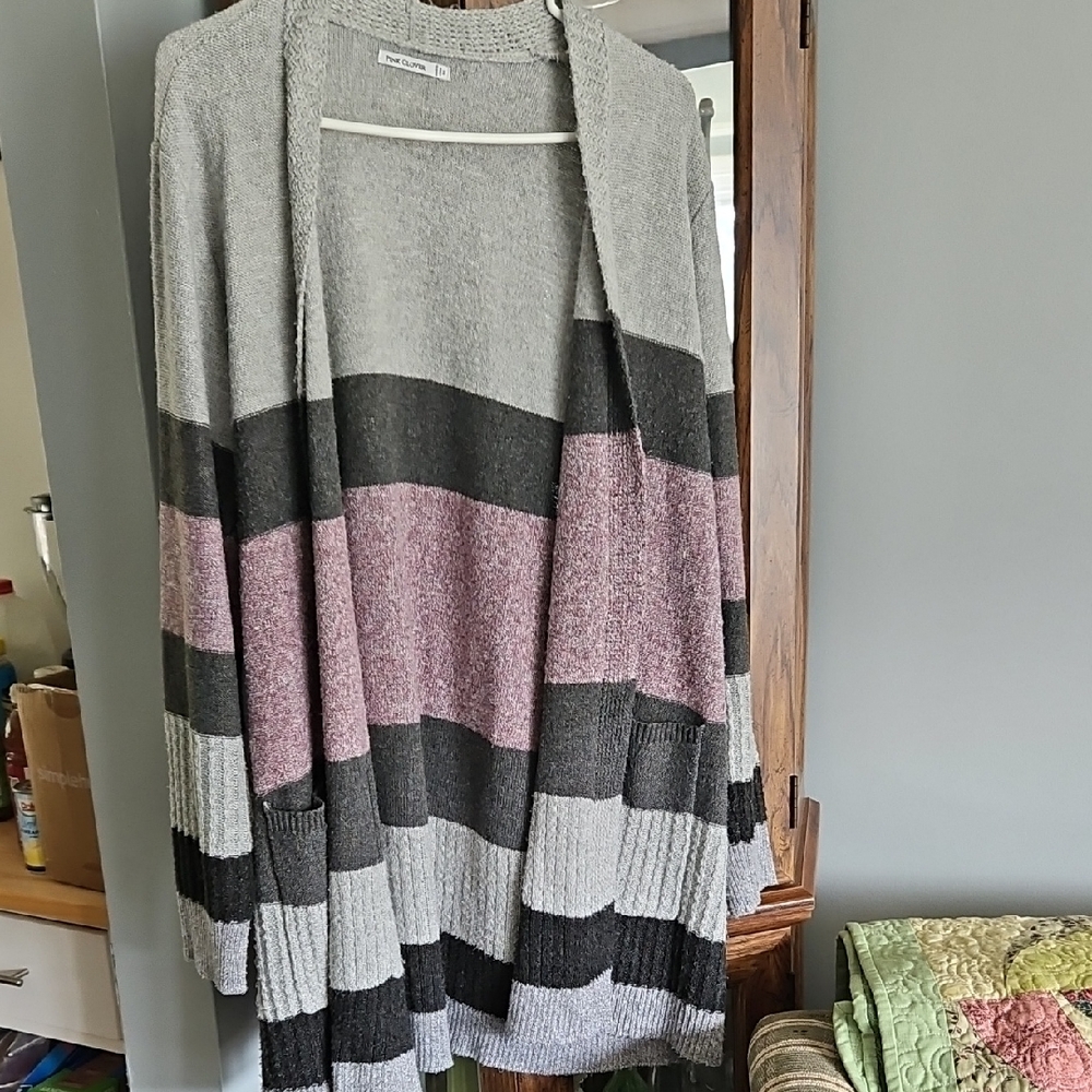 Pink Cliver Gray and Pink Striped Cardigan